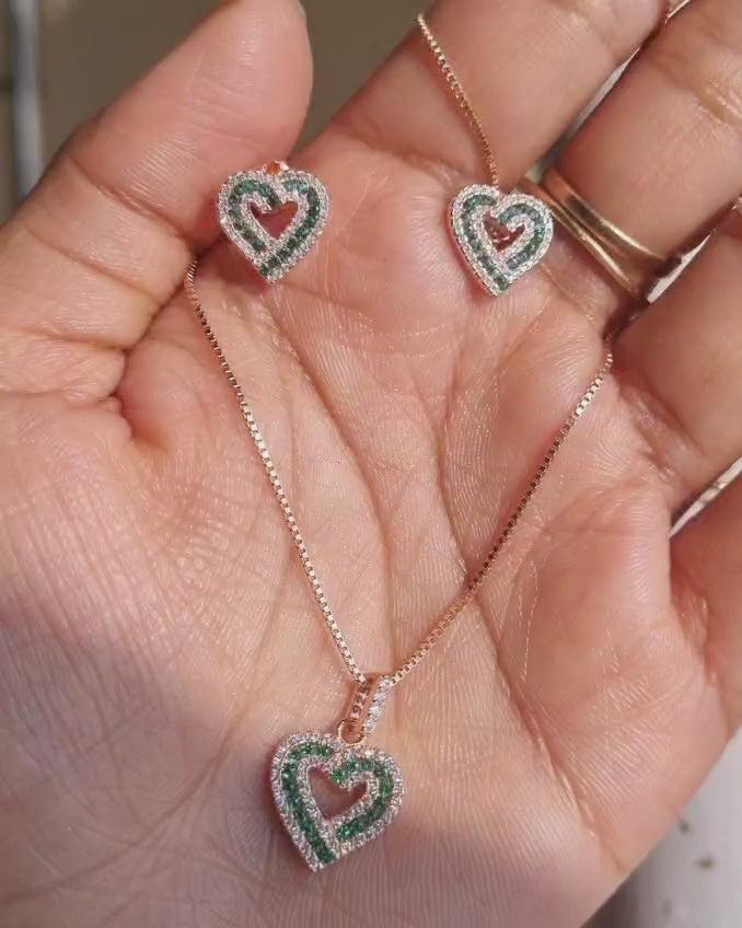 Eternal Love Dual-Tone Heart Necklace and Stud Earrings Set