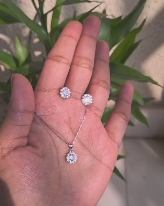 Shimmering Petal-Cut Cluster Pendant Set in Polished Platinum Finish