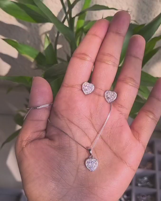 Dainty Silver Heart Necklace and Matching Stud Earrings