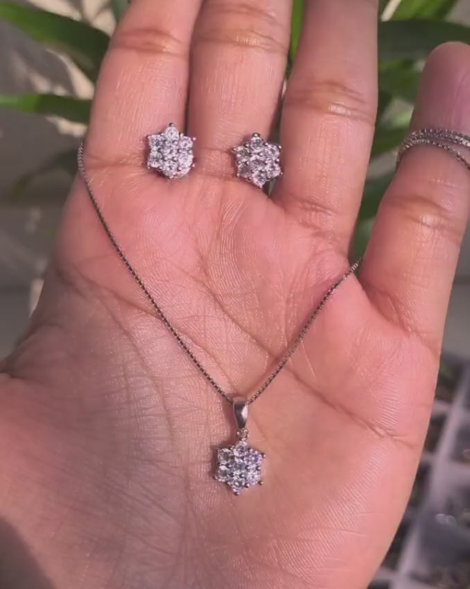 Floral Sparkle Diamond Pendant & Earring Set